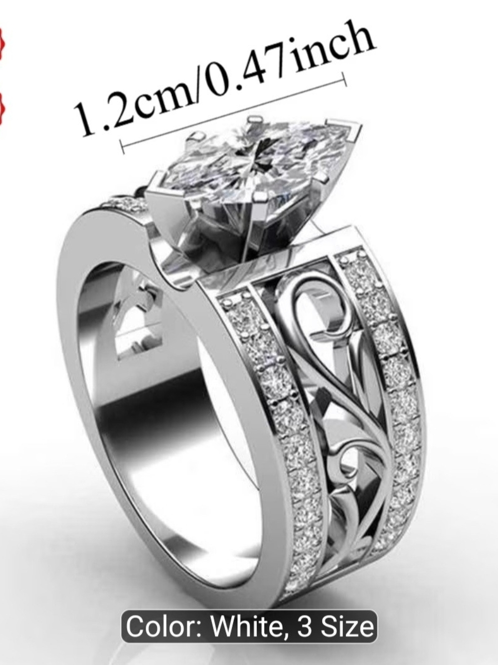 Elegant 925 Sterling Silver Hollowed-Out Filigree Marquise Ring for Women - Picture 4 of 9